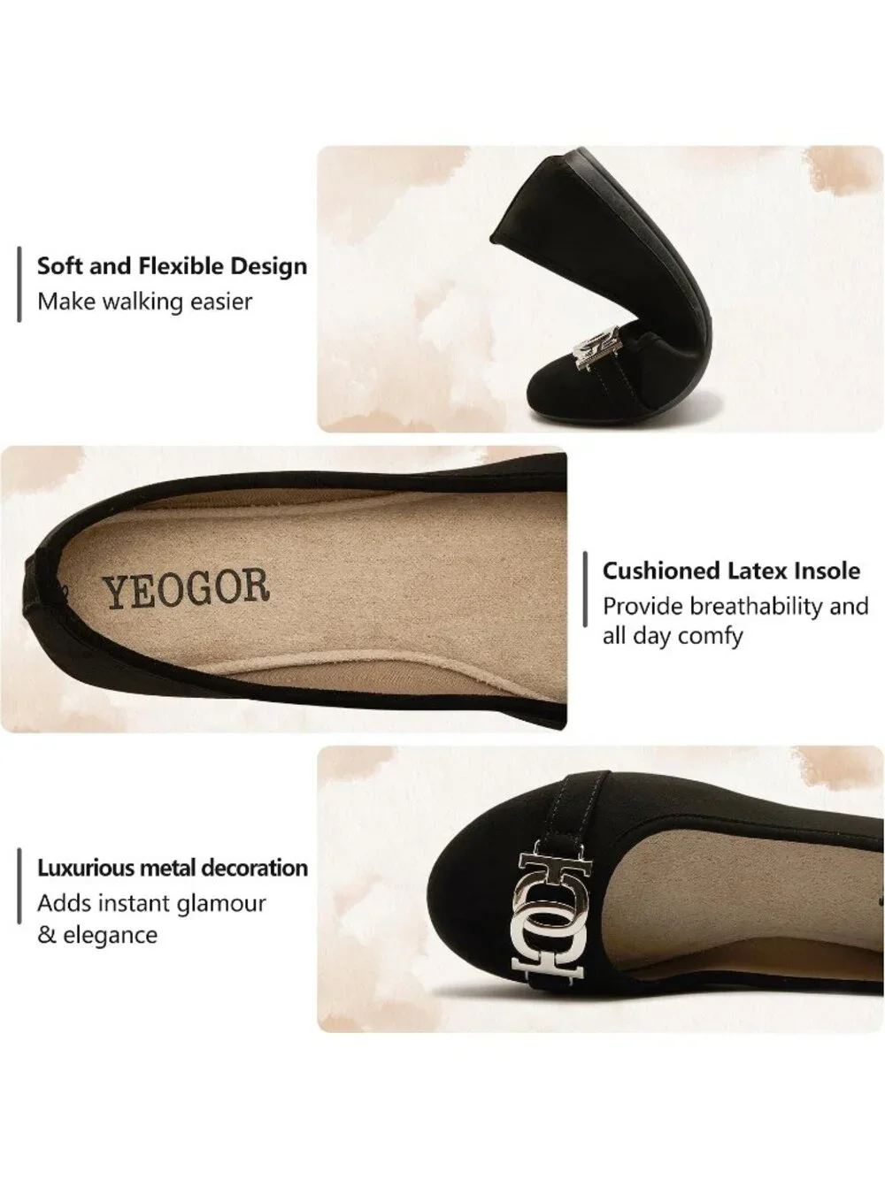 Women's Black Micro Fiber Comfortable Round Toe Flat Slip on Casual Dressy Shoes